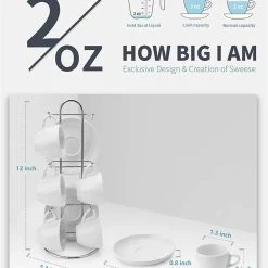 Deals ⭐ Sweese Porcelain Espresso Cups with Saucers and Metal Stand 🎉 -Sweese Elegant Shop EspressoCupswithSaucers 2