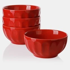 Top 10 😍 Sweese Red Porcelain Fluted Bowls, Set of 4 😀