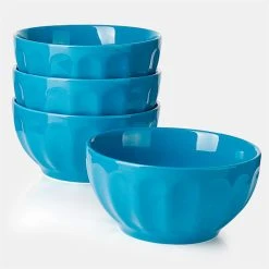 Best Pirce π― Sweese Steel Blue Porcelain Fluted Bowls, Set of 4 π