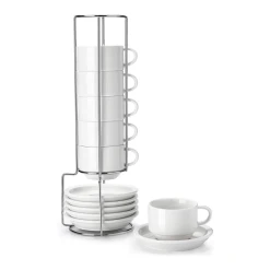 Best reviews of π Sweese Porcelain Stackable Coffee Cups with Saucers and Metal Stand π