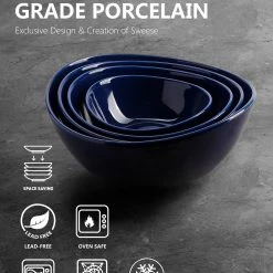 Budget ✨ Sweese Navy Curved Porcelain Bowls ✔️ -Sweese Elegant Shop nestingbowlssetnavysize